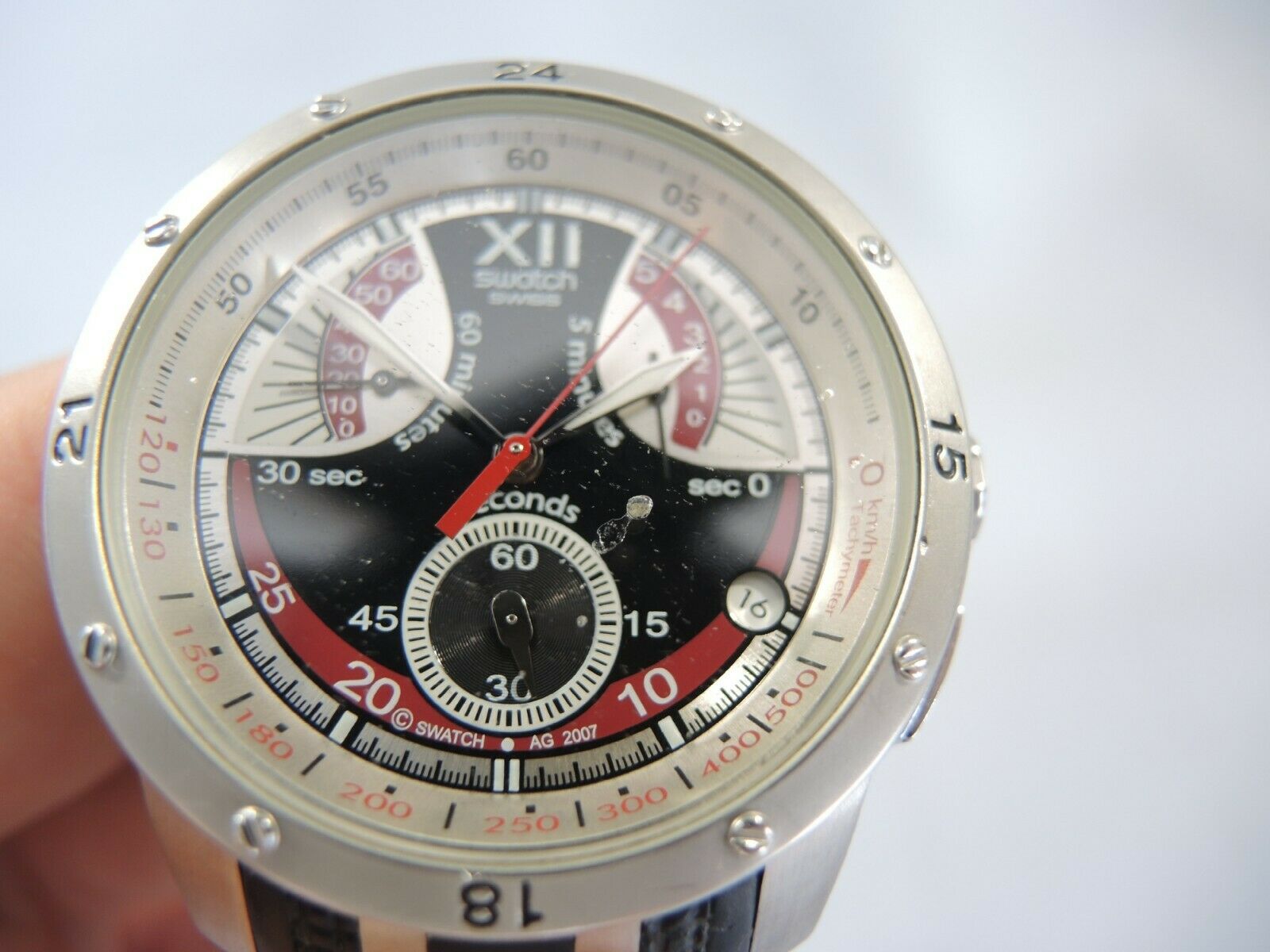 Swatch Irony Watch Chrono RETROGRADE EVENING BLACK YRS409 Swiss Men Rare  Date | WatchCharts Marketplace