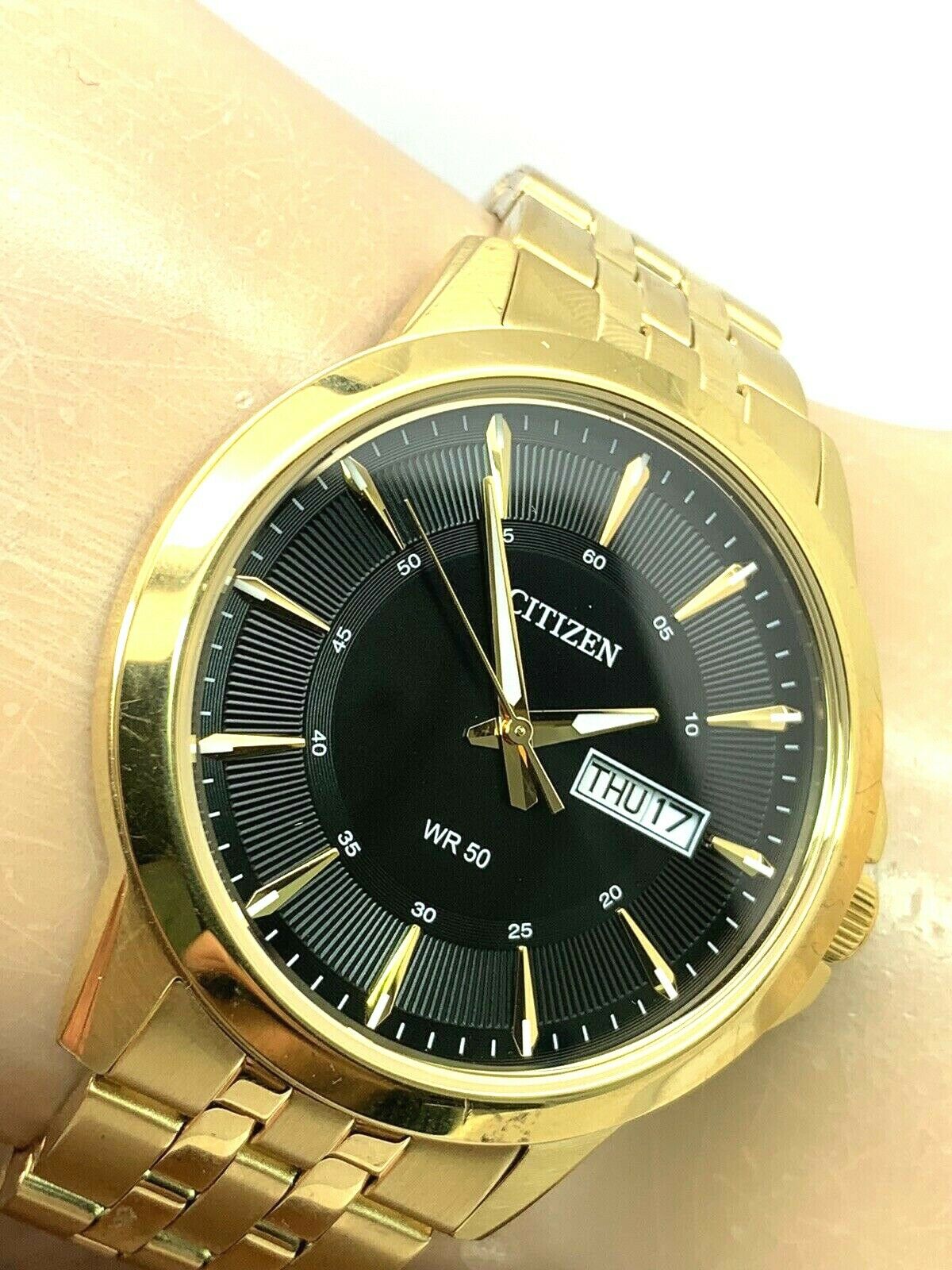 ✧めん子様オーダーページ✧ Citizen Men's Watch 1502-S097835 Black Dial Day Date Gold Tone S