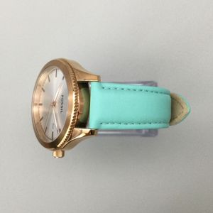 Fossil Watch Women 36mm Rose Gold Tone Date Mint Leather  display picture 1