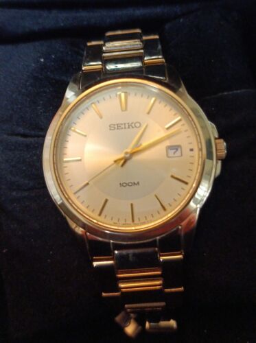 Seiko mens watch used 7N42 0FC0 gold plated on stainless steel