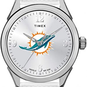 女性用 腕時計 Timex Twzfdolwb Timex Women S Nfl Athena 40mm Watch Miami Dolphins With White Silicone Strap Watchcharts