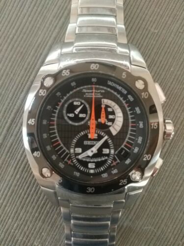 SEIKO Sportura SNL043P1 Kinetic Chronograph Tachymeter S.Steel