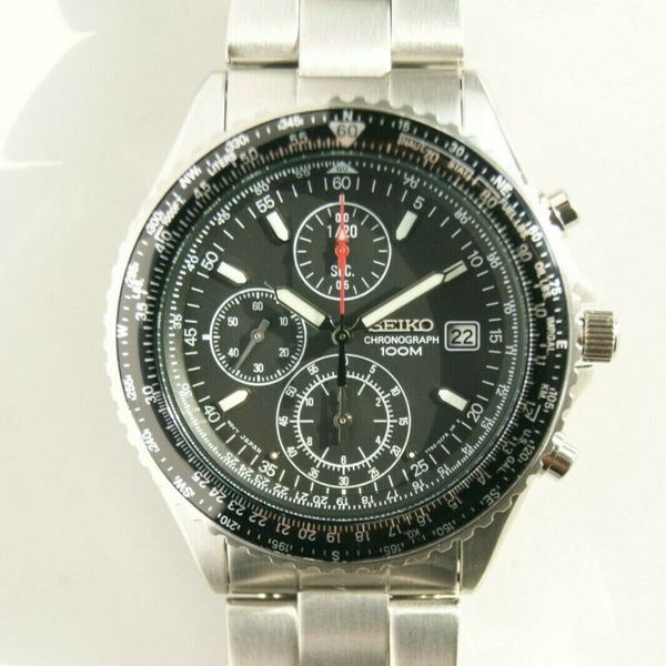 Gents SEIKO Flightmaster Pilot quartz analogue chronograph watch 7T92 ...