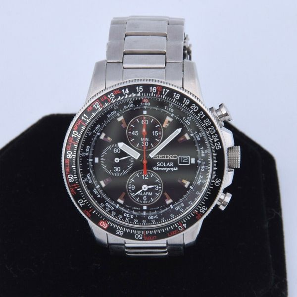 Seiko Solar Chronograph V172 0ac0 Mens Pilot Alarm Watch Stainless Steel Watchcharts Marketplace 4802