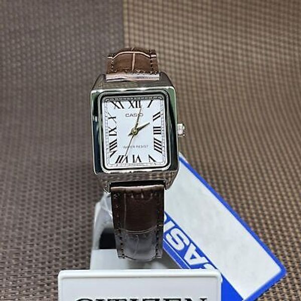 Casio LTPV007L7B2 Roman Numeral Analog Brown Leather Rectangle Ladies