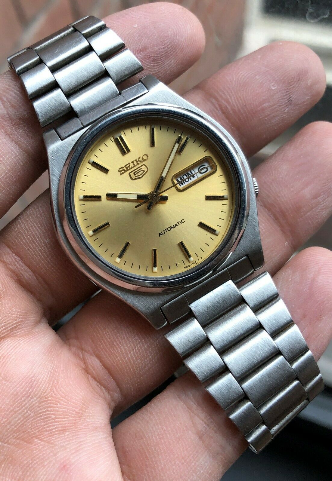 1997 Seiko 5 Midnight Blue Waffle Dial Men's Wrist-Watch