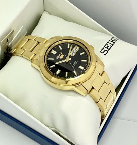 SEIKO Men GOLD Tone Automatic Watch Seiko 5 SNKK22K1 Black tone