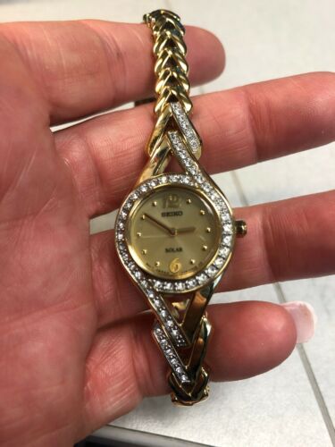 Seiko V115-0AP0 Solar Gold Tone W/ Gold Dial Ladies Petite Watch
