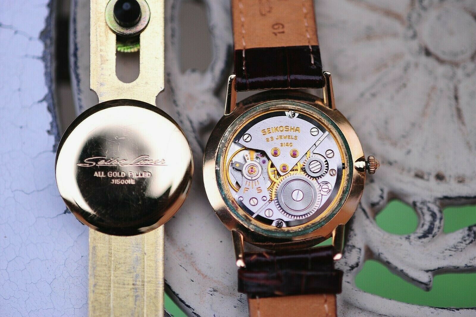 Vintage Seiko Liner J15001E Early 60s Pink Gold Dial Hand Winding 