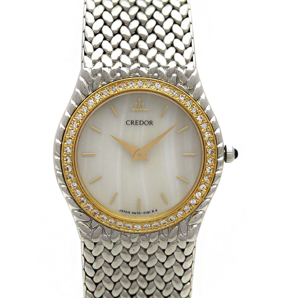 までの】 CREDOR LADIES QUARTZ GOLD BEZEL 8040 シルバーダ