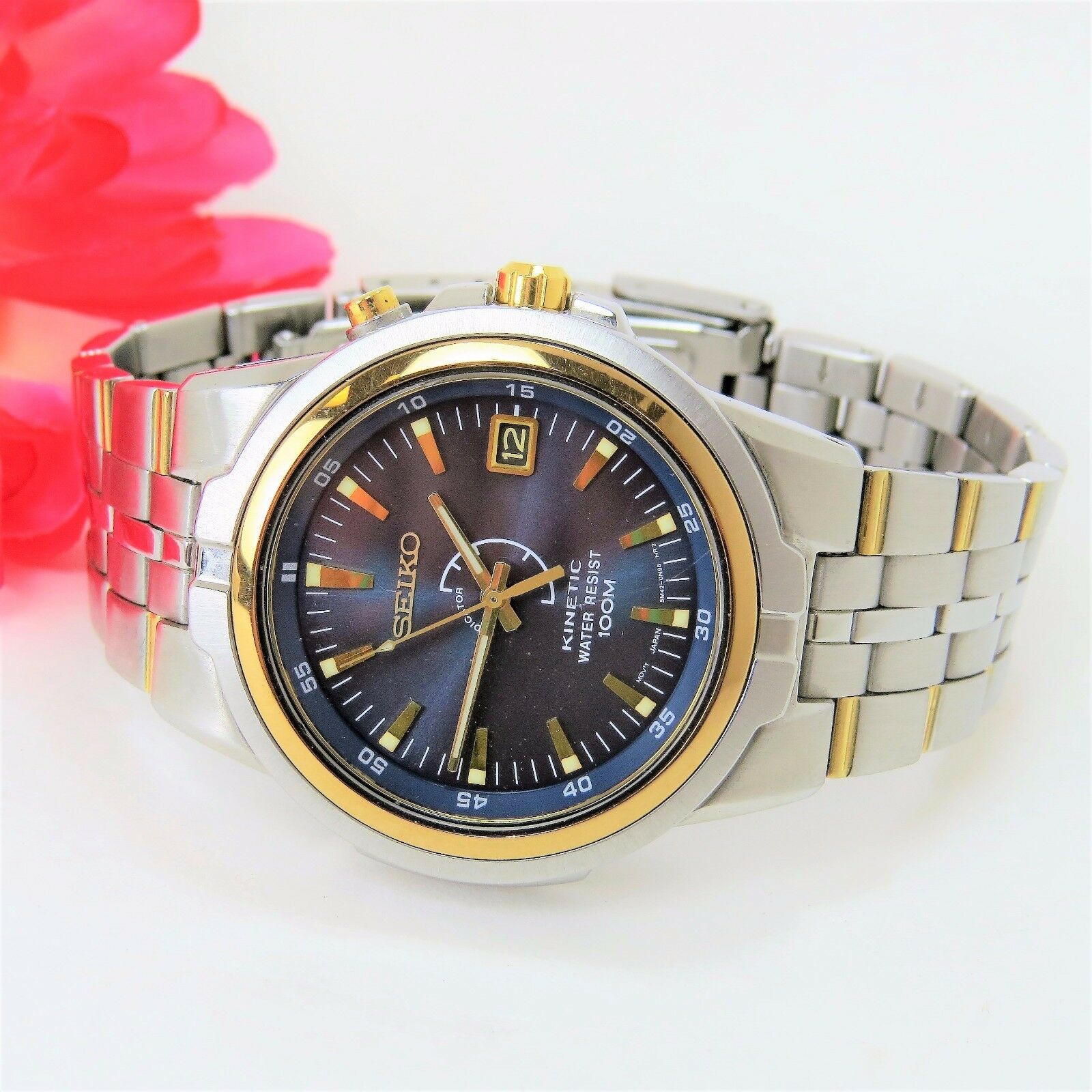 Seiko Men's Watch Kinetic 5M42-OL20 A4 Blue Face W/ Stainless