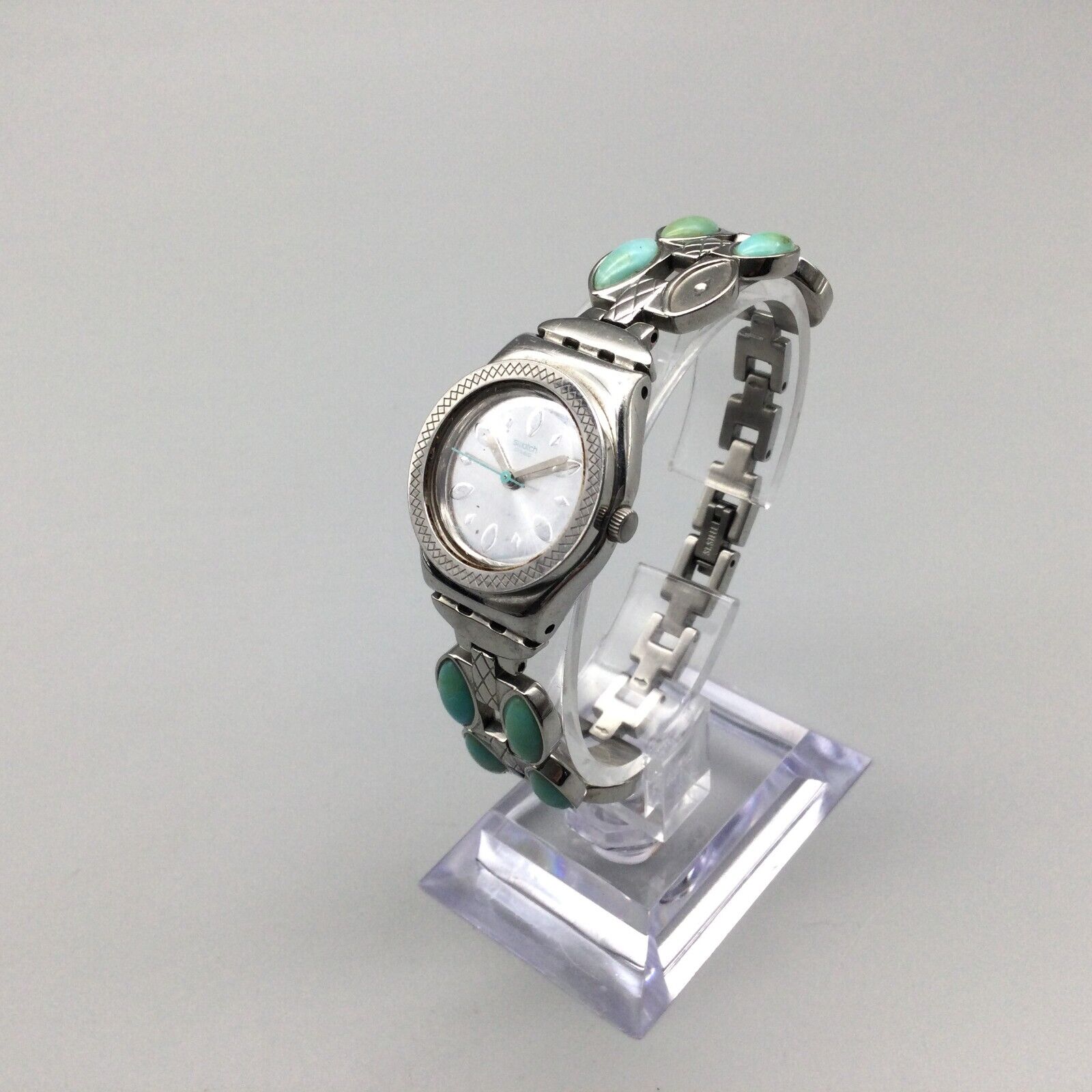 Swatch Irony Watch Women Swiss Silver Tone Green Stone Band  display picture 1