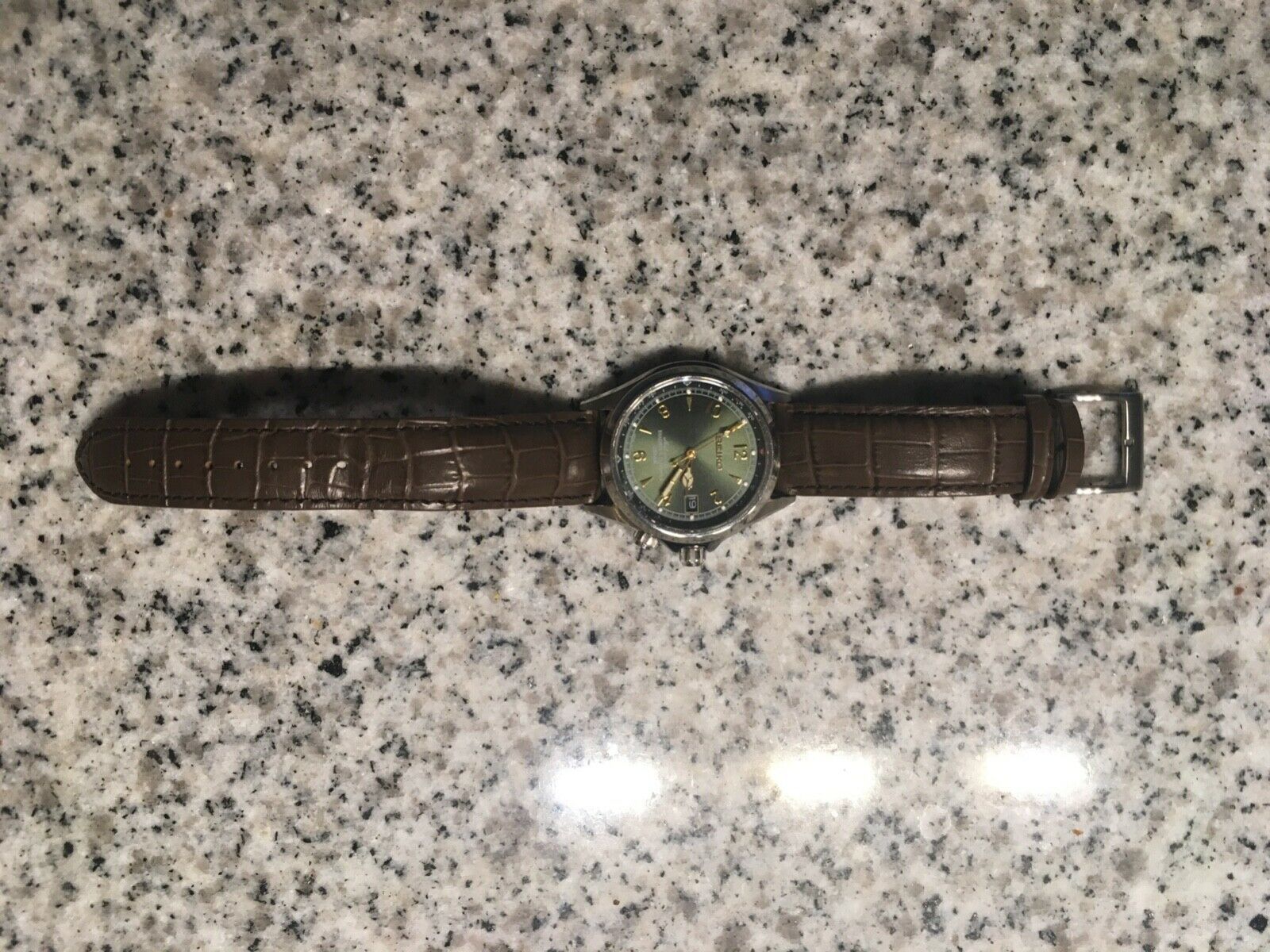 PreOwned Seiko Alpinist, men’s automatic, green face, leather band