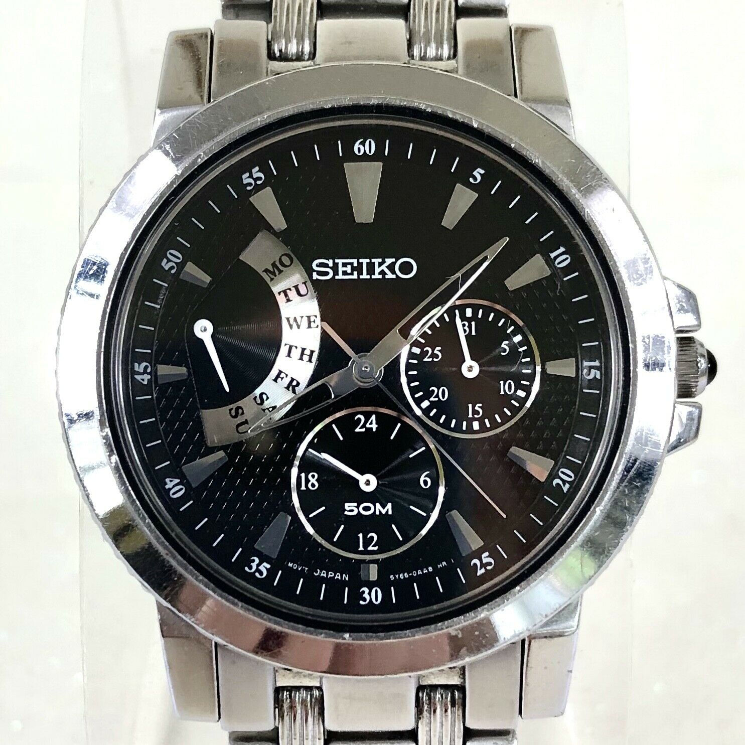 S-0106専用8467 SEIKO 5Y66-0AB0 Silver Day Date Men's Quartz Watch JAPAN