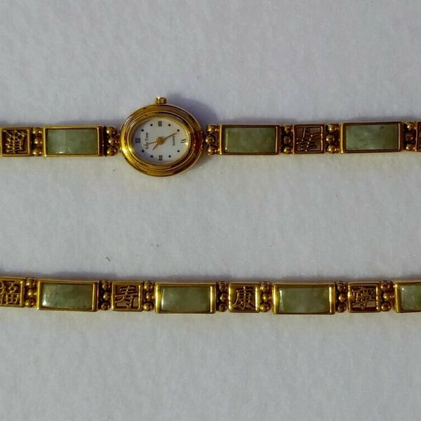 Vintage Gem Time Gold Filled Women’s Bracelet & Watch Set With Jade Stones. Vintage Gold and Jade Watch - Etsy main image 2
