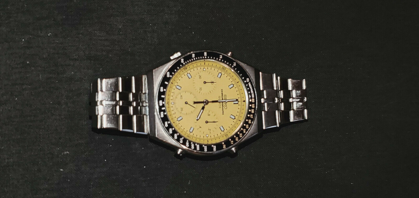 Seiko 7a28-710A SPEEDMASTER CHRONOGRAPH Rare Yellow Dial