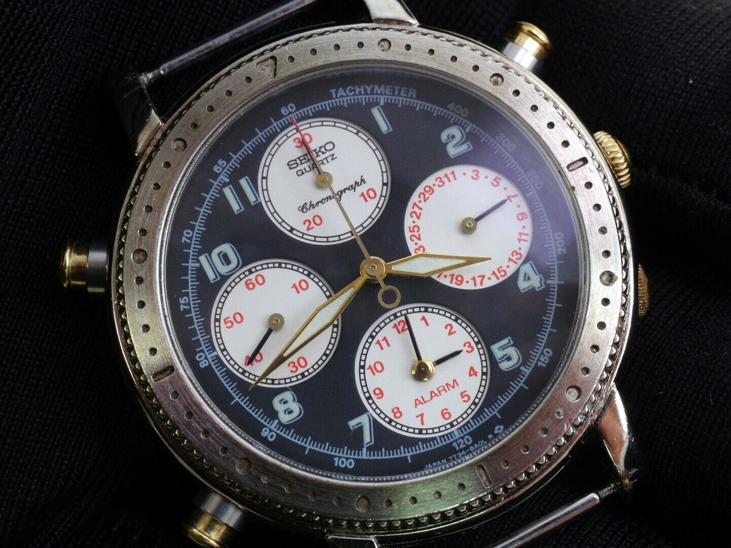 1990 Seiko 7T34-8A00 Vintage Pilot Style Alarm Chronograph works new battery  | WatchCharts