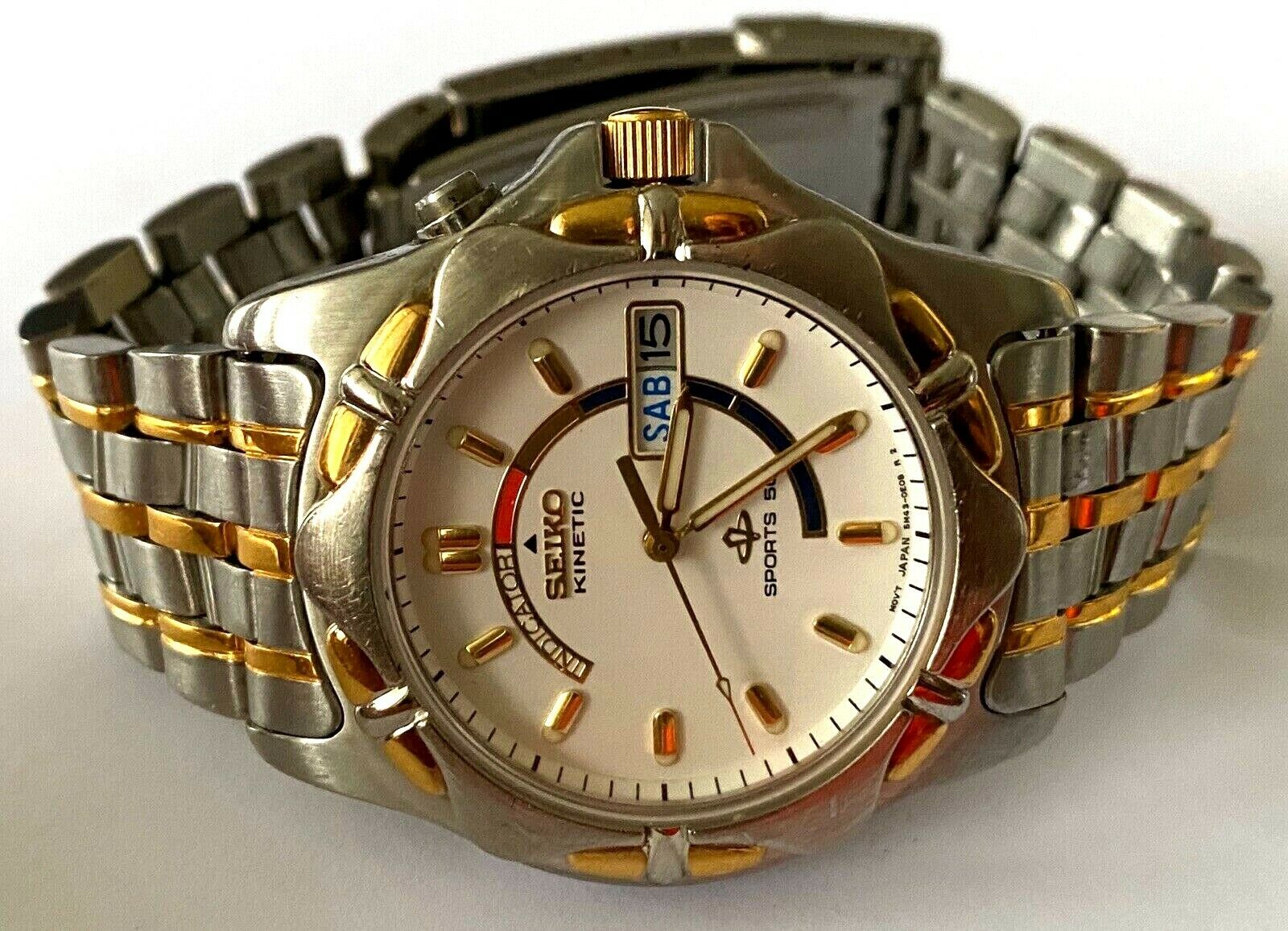 Vintage Men's Seiko Kinetic 5 Bar Sports 50 Day Date 5M43 0A59 Two Tone  Runs | WatchCharts