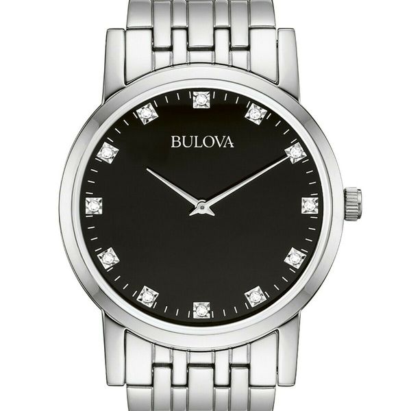 Bulova Men's Diamond Accents Quartz Black Dial Bracelet 38mm Watch