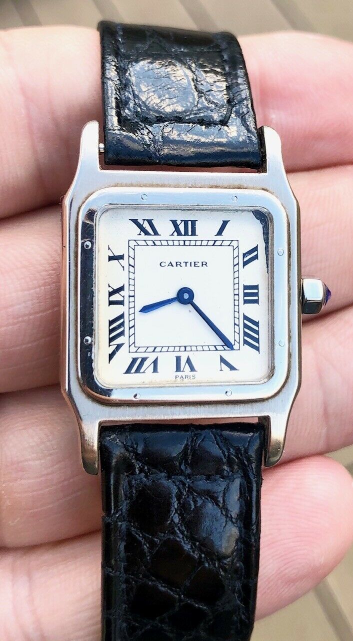 RARE VINTAGE 18K WHITE GOLD CARTIER SANTOS DUMONT WRISTWATCH CIRCA