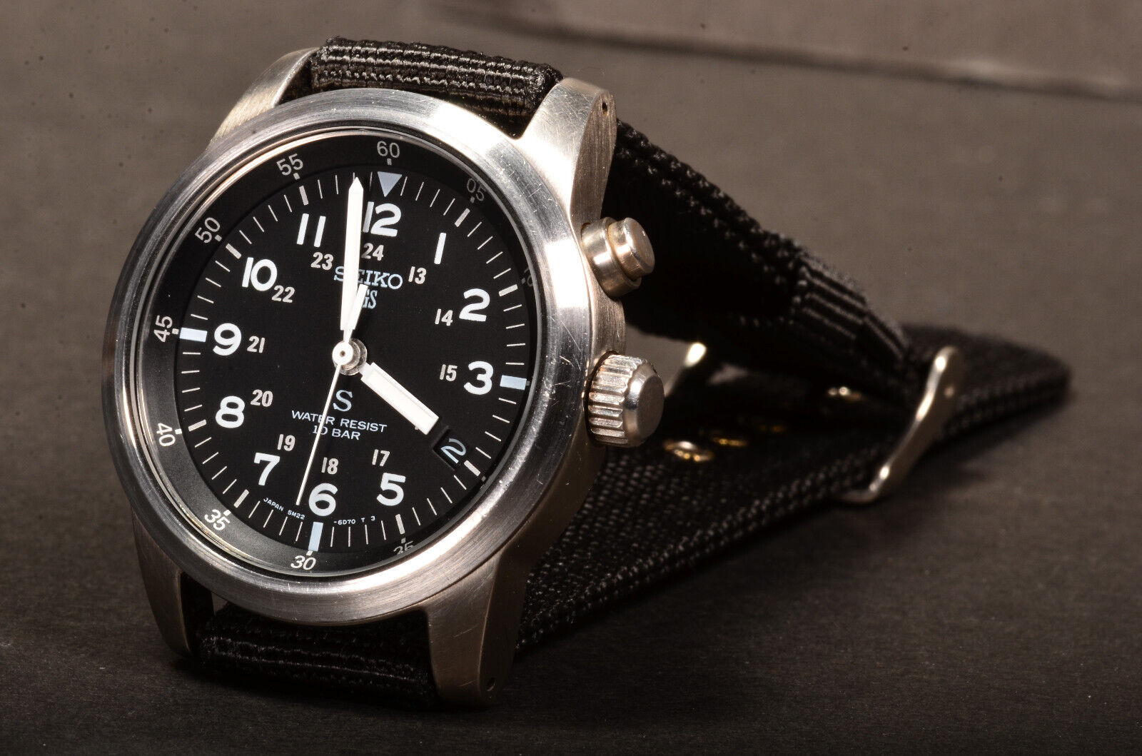 完動美品 SEIKO 「S」サス AGS 5M22-6C20 黒 文字盤ケース付