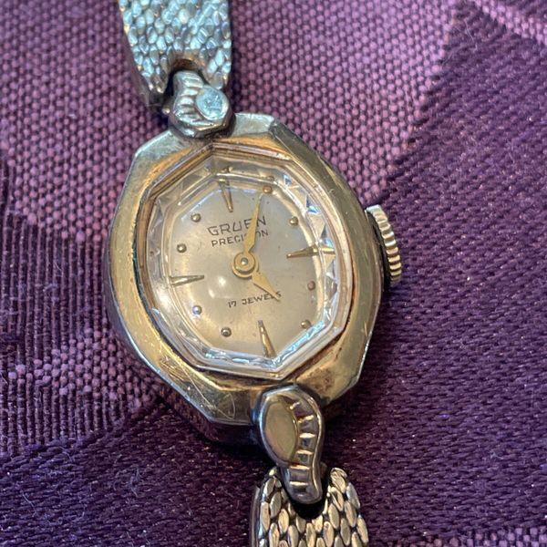 Vintage Swiss Ladies Gruen 17 Jewel Precision 10K Gold RGP Watch & Band ...