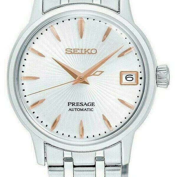 Seiko SRP855J1 Women's Presage Automatic Date Bracelet Strap Watch, Silver,  NEW! | WatchCharts