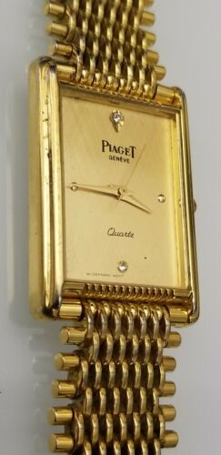 Mens PIAGET Geneve Diamond Quartz 14K Gold Plated Watch W. German