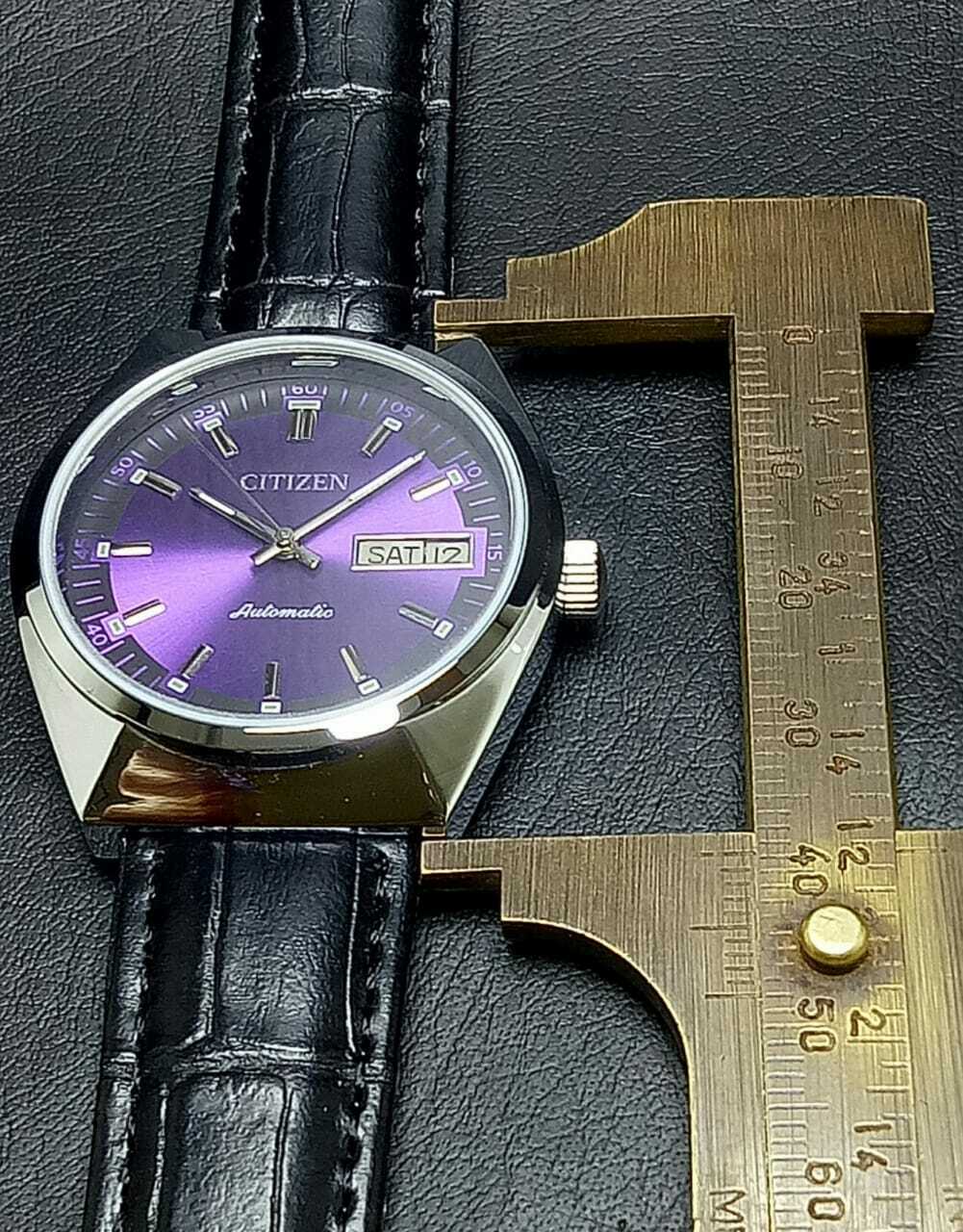 Vintage Automatic 1970s Citizen Mens Silver Watch with Purple hotsell Face