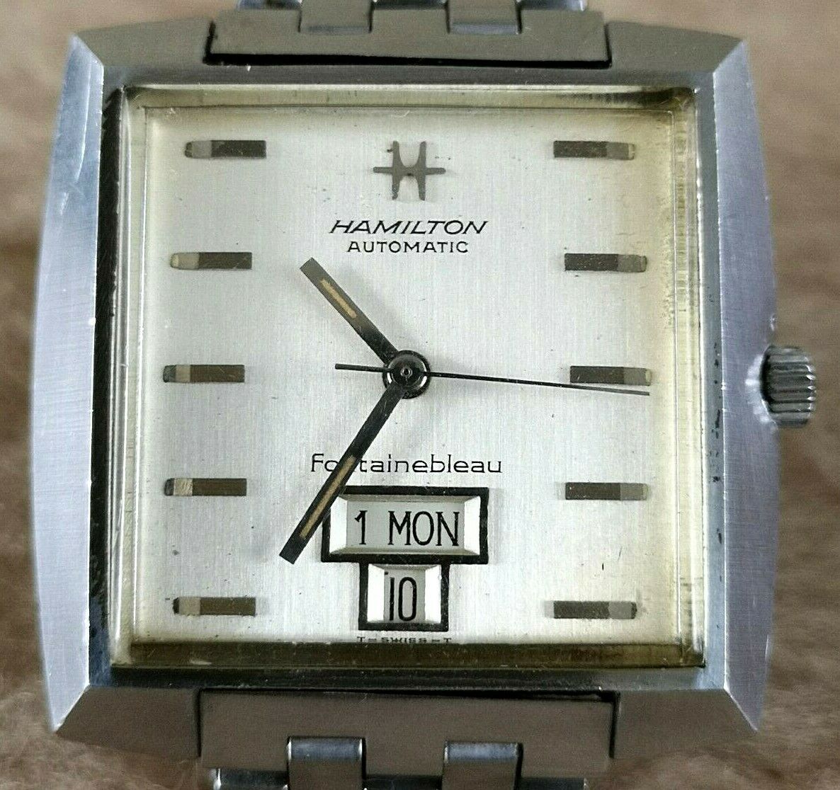 HAMILTON FONTAINEBLEAU Square All Stainless Steel DAY & DATE 35mm