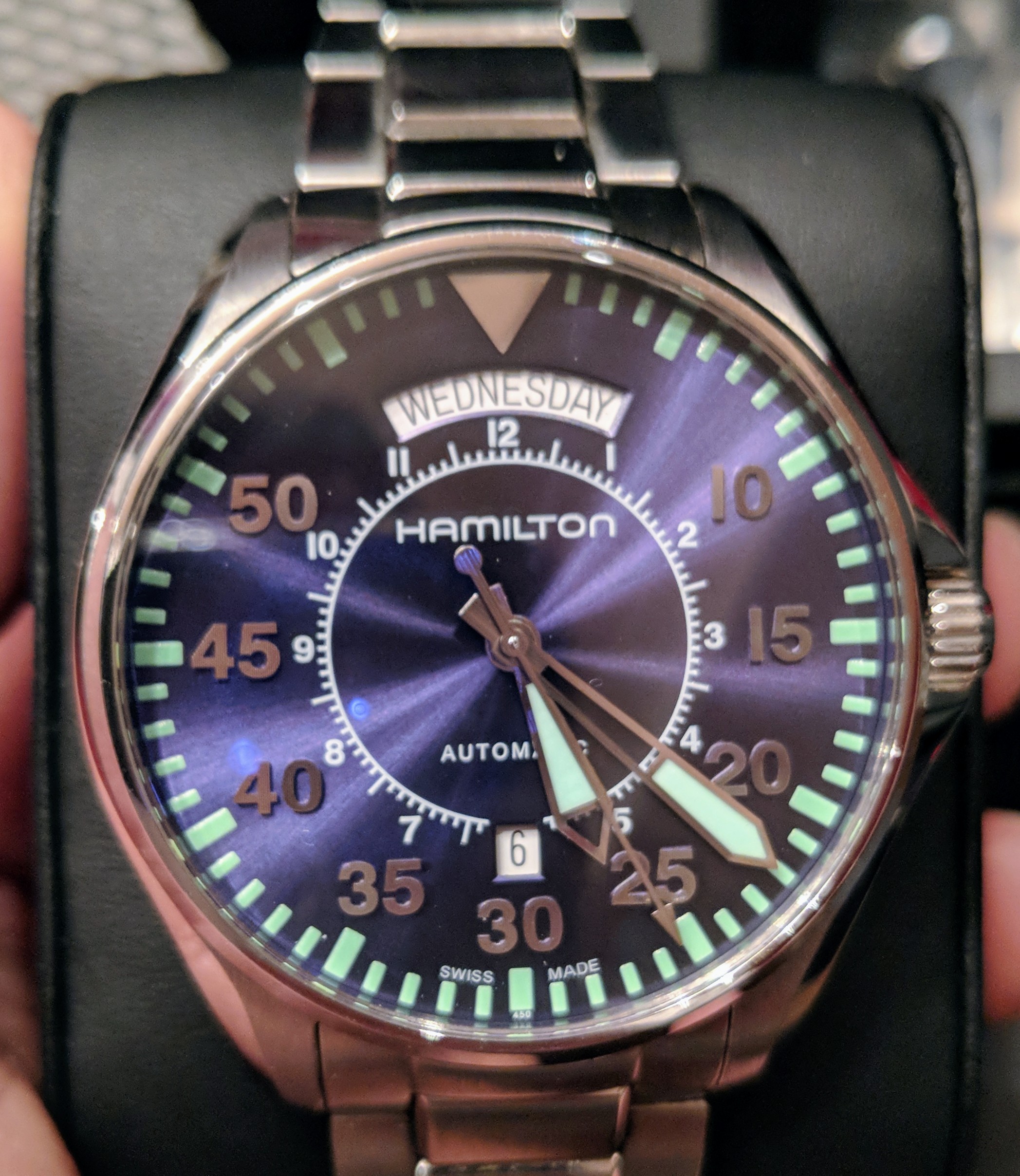 hamilton khaki pilot day date blue