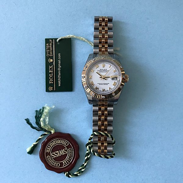 FS: BNIB Ladies Rolex DateJust 179313 TT Diamond Bezel Roman Numerals ...