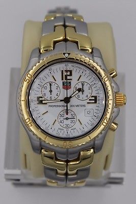 Tag Heuer Watch Mens CT1151 Link 18K Gold Mint White 2 Tone Silver