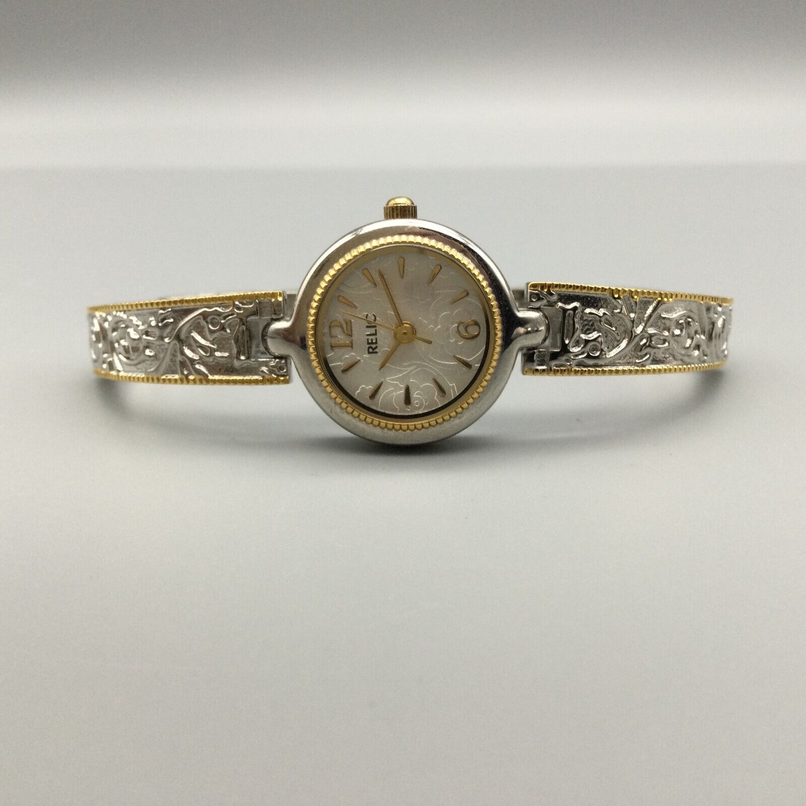 Relic Watch Women Silver Gold Dual Tone Round Dial Hinged 