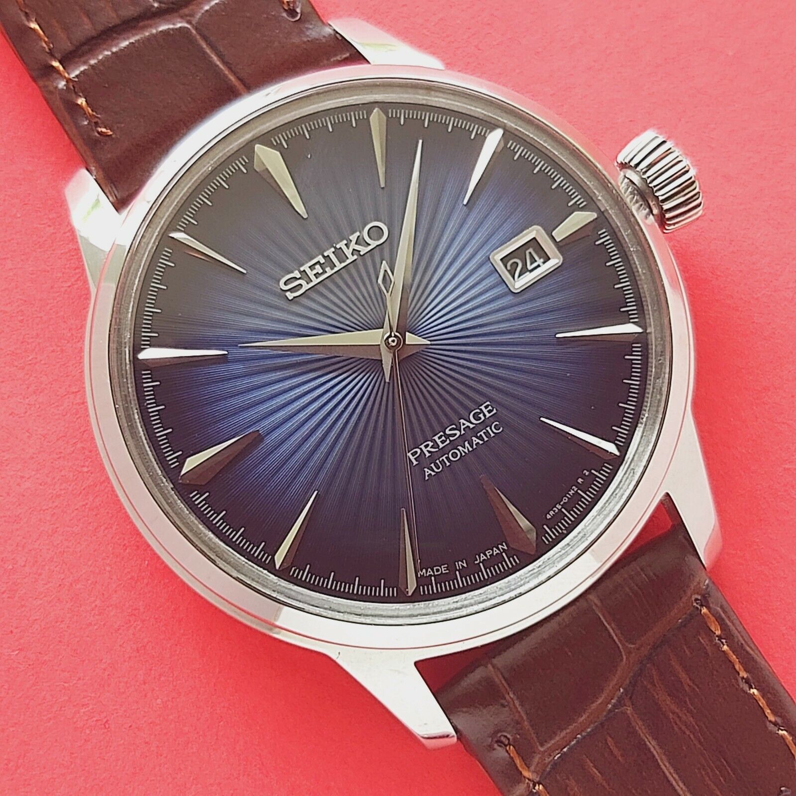 Seiko Presage watch Cocktail time blue dial automatic brown leather 4R35- 01T0 | WatchCharts