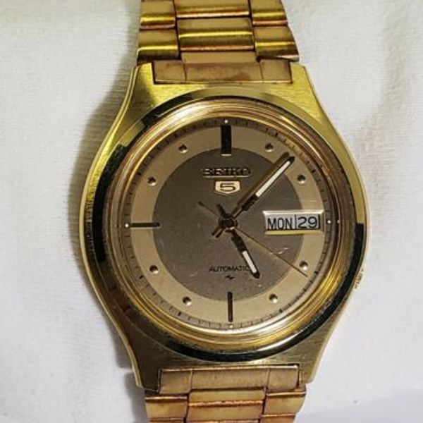 Seiko 5 Automatic Self Winding Men Watch New with Tag Gold Tone 7009 ...