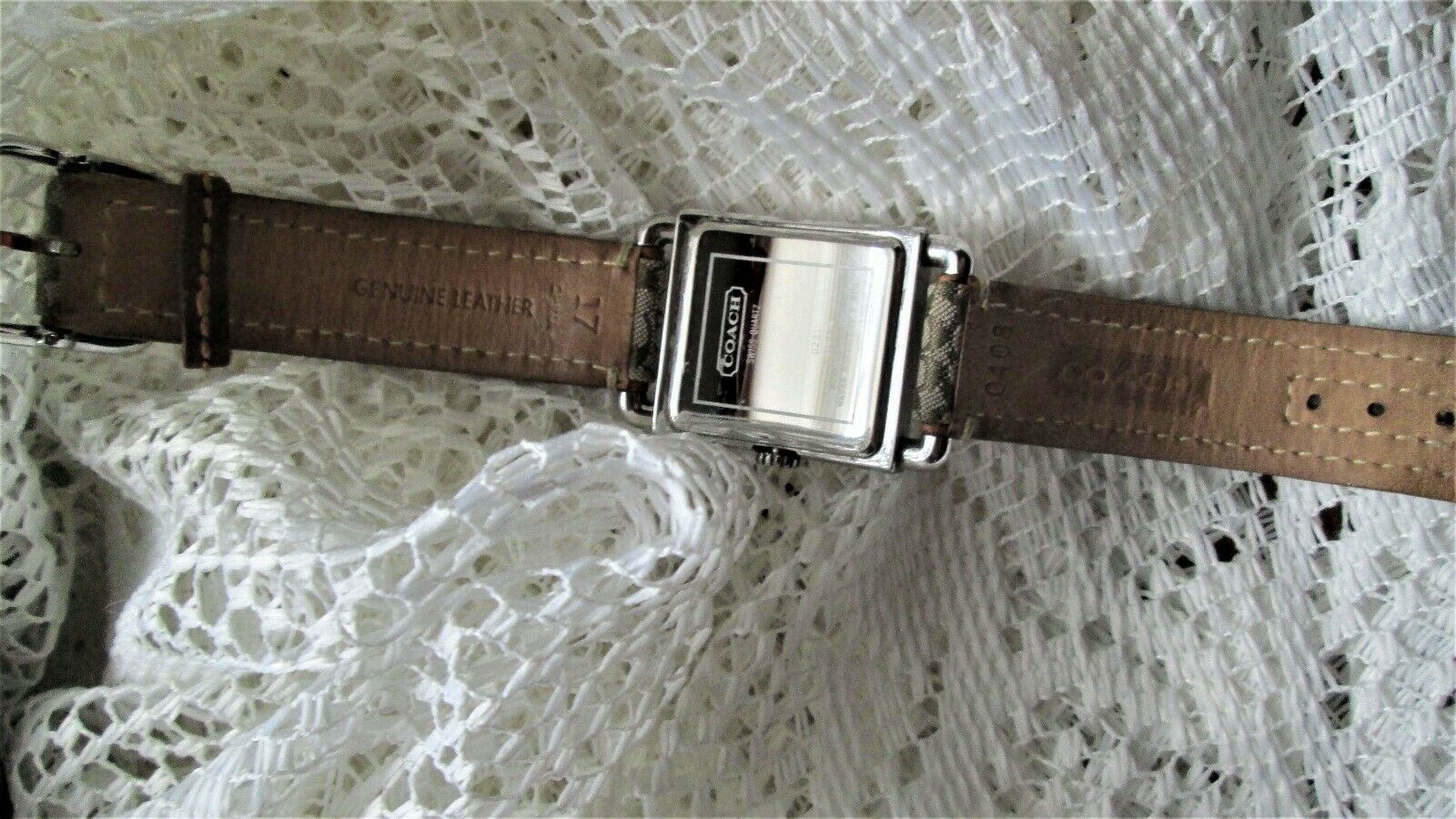 Coach Watch 0221 Water Resistant Square Logo Leather Cloth Band Brown Silver ⌚Coach ~ Silver Square Face 0221 Watch Signature C Canvas  main image 4