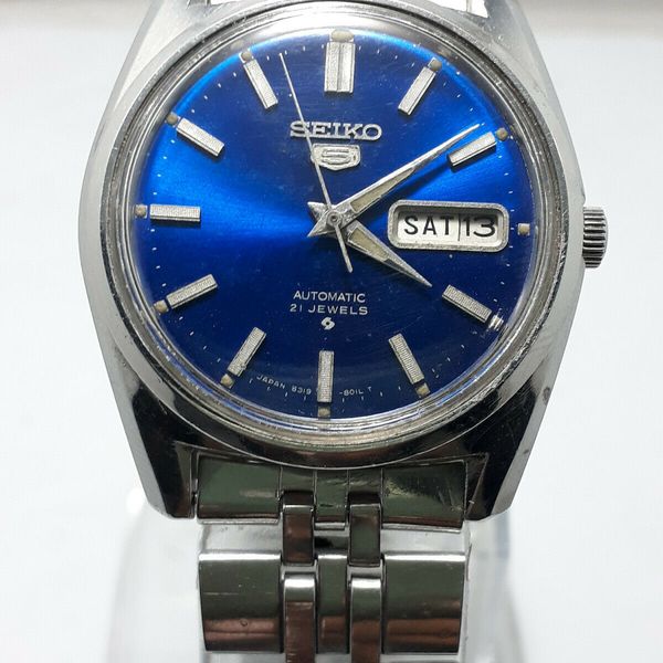 Vintage Seiko 5 Automatic 6319-8010 Blue Dial 21 Jewels Men's Wrist Watch |  WatchCharts