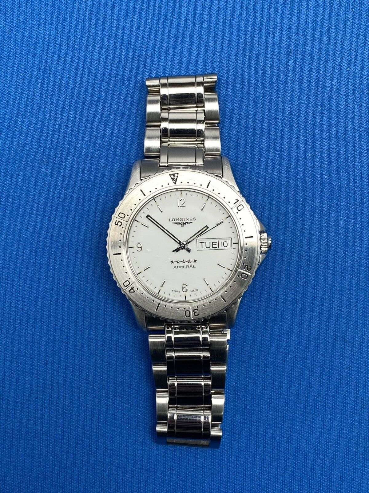Authentic LONGINES ADMIRAL 5 STAR Automatic Date & Day SS white L3