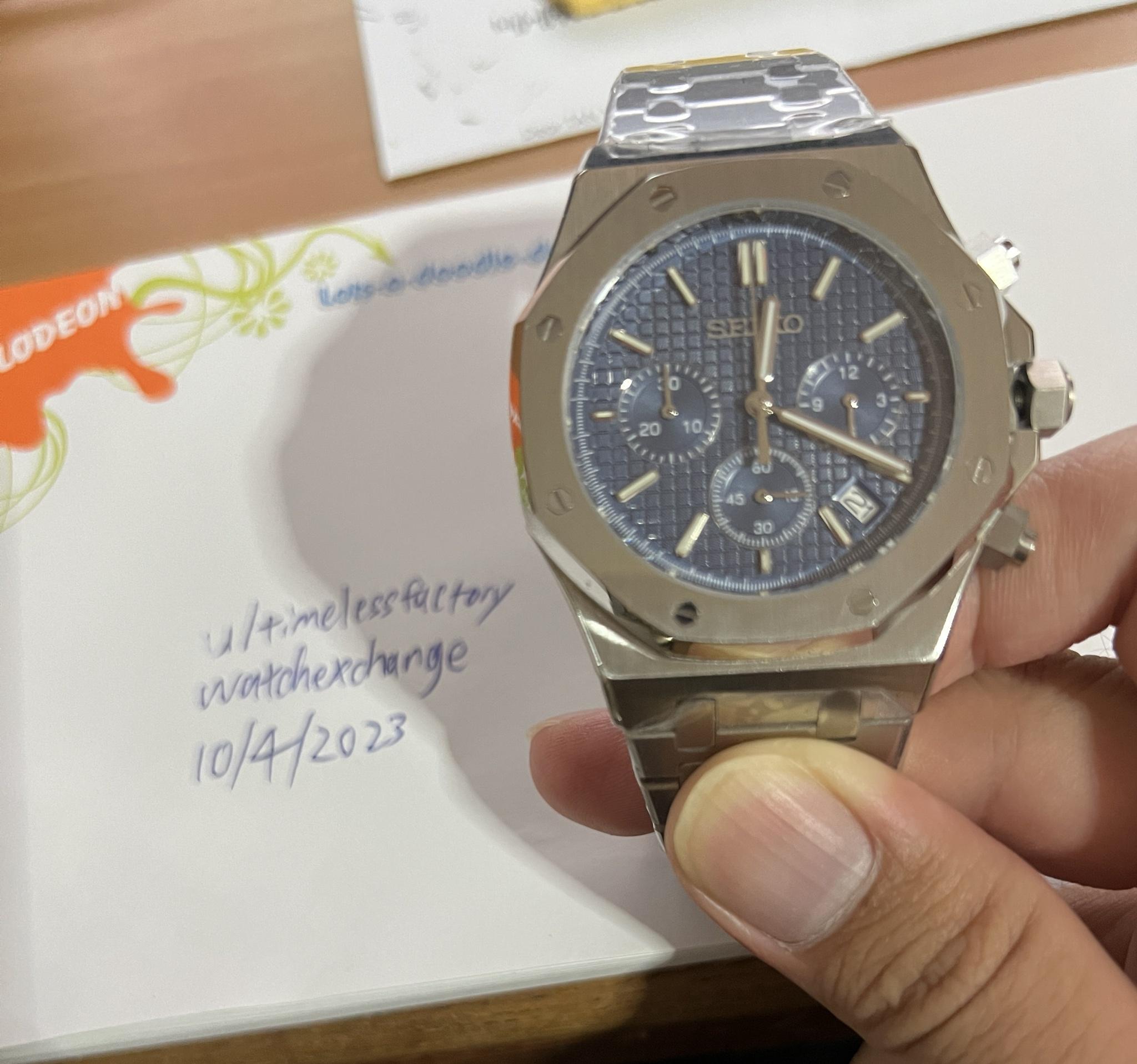 WTS] SeikOak Blue Waffle Dial 42mm Custom Mod Chronograph watch