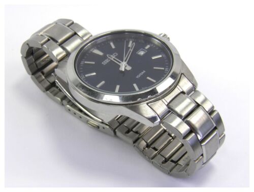 Mens Seiko Date 6N42 00E0 stainless steel quartz dress wrist watch