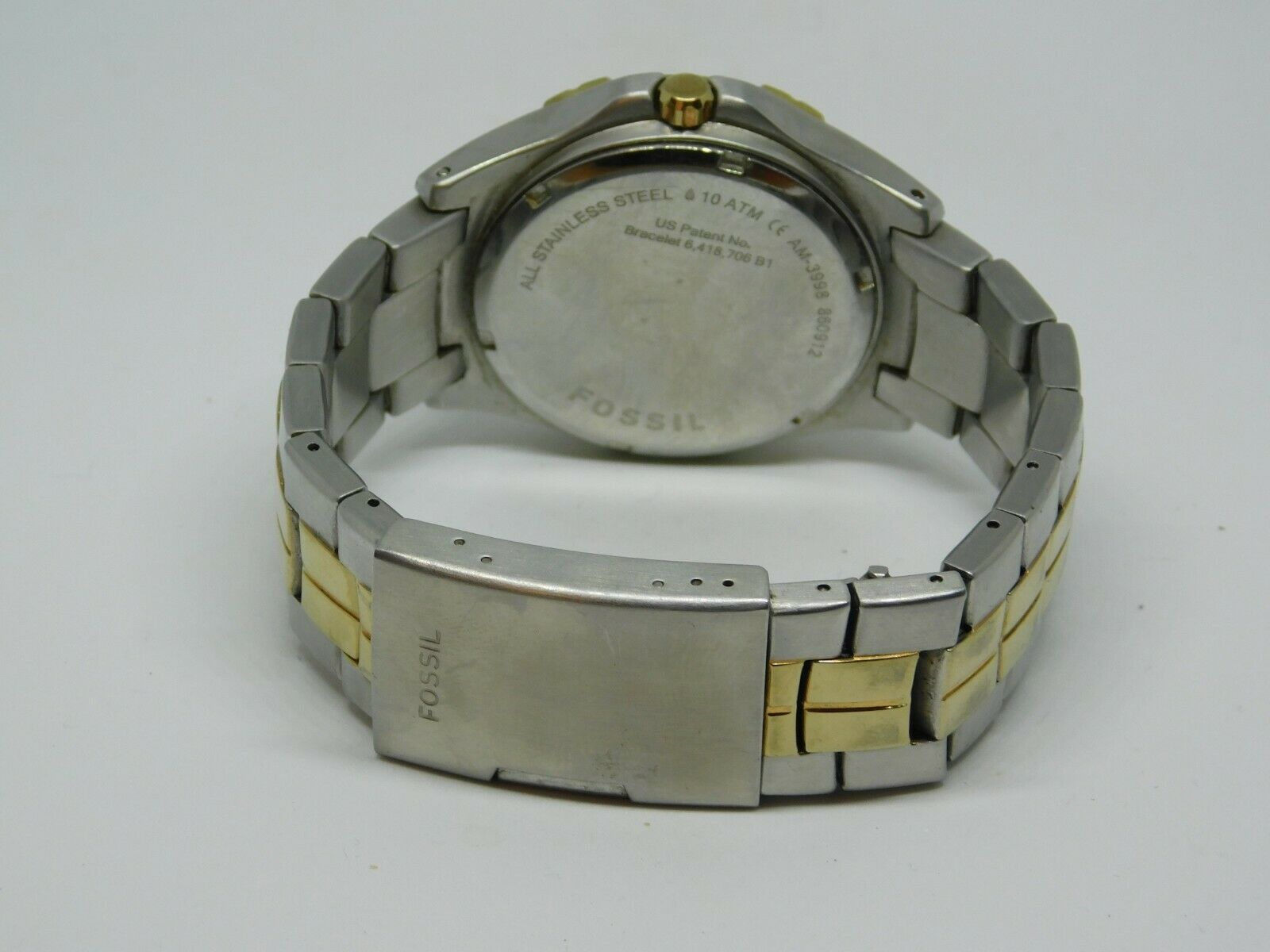Fossil AM-3998 Stainless Steel Calendar Watch Fossil Blue AM-3998 Gold Silver Tone | eBay main image 3