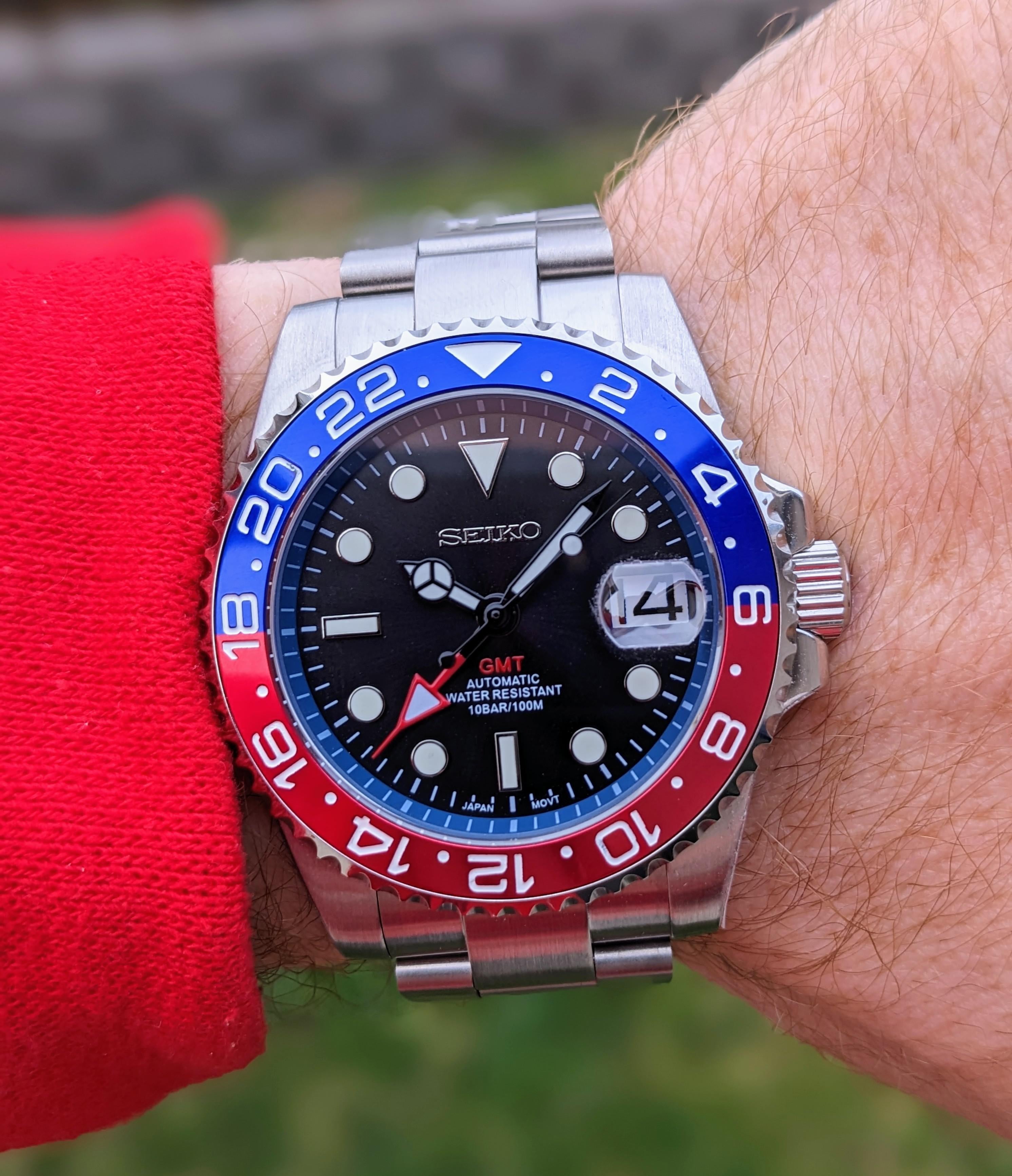 WTS] Custom GMT Mod: Pepsi-Cola - NEW Seiko NH34 Auto -  Sapphire/Cyclops/Brushed Oyster | WatchCharts