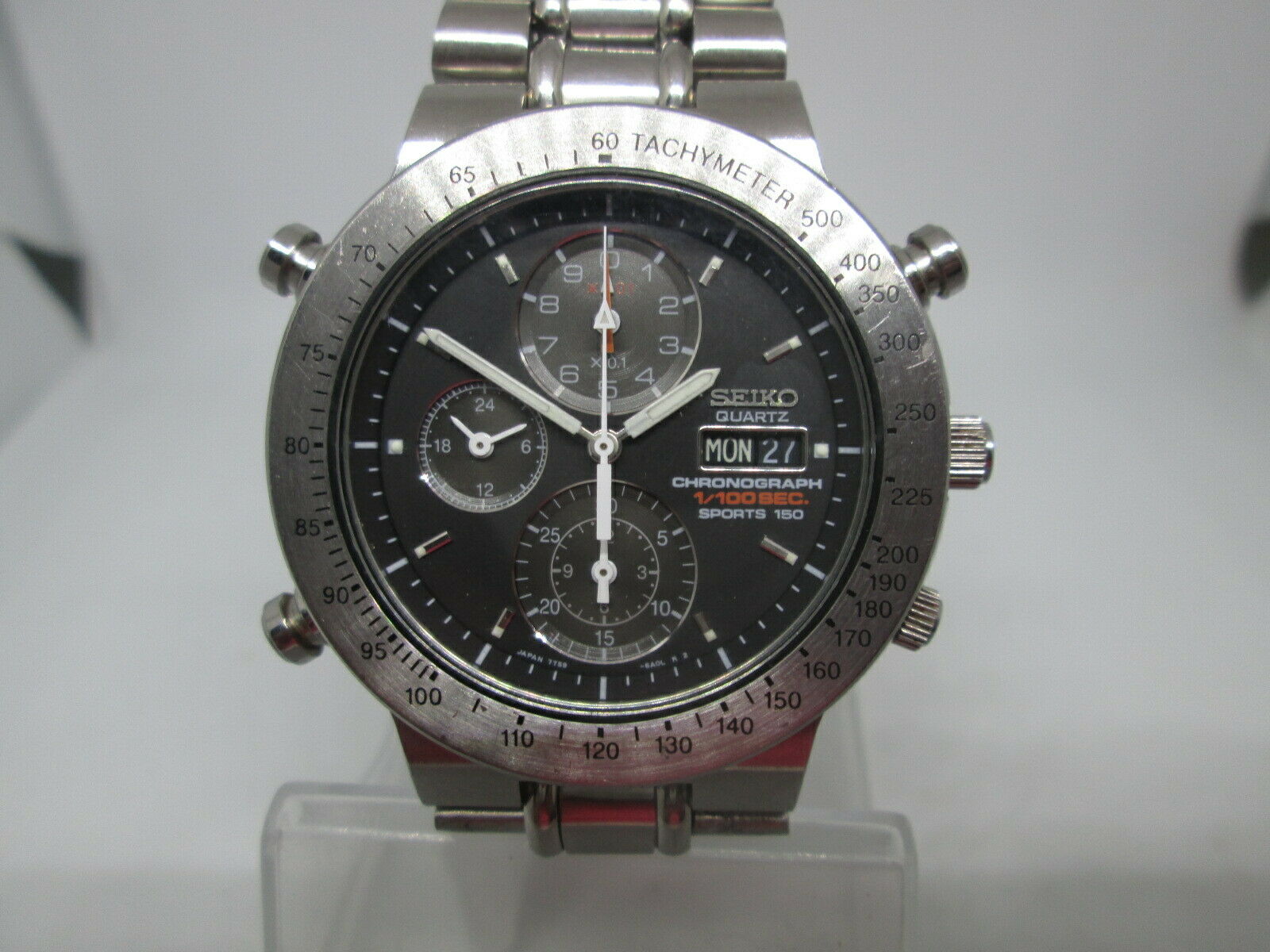 RARE SEIKO 7T52 6A00 SHS001J 1 100 SEC DAYDATE CHRONOGRAPH SS