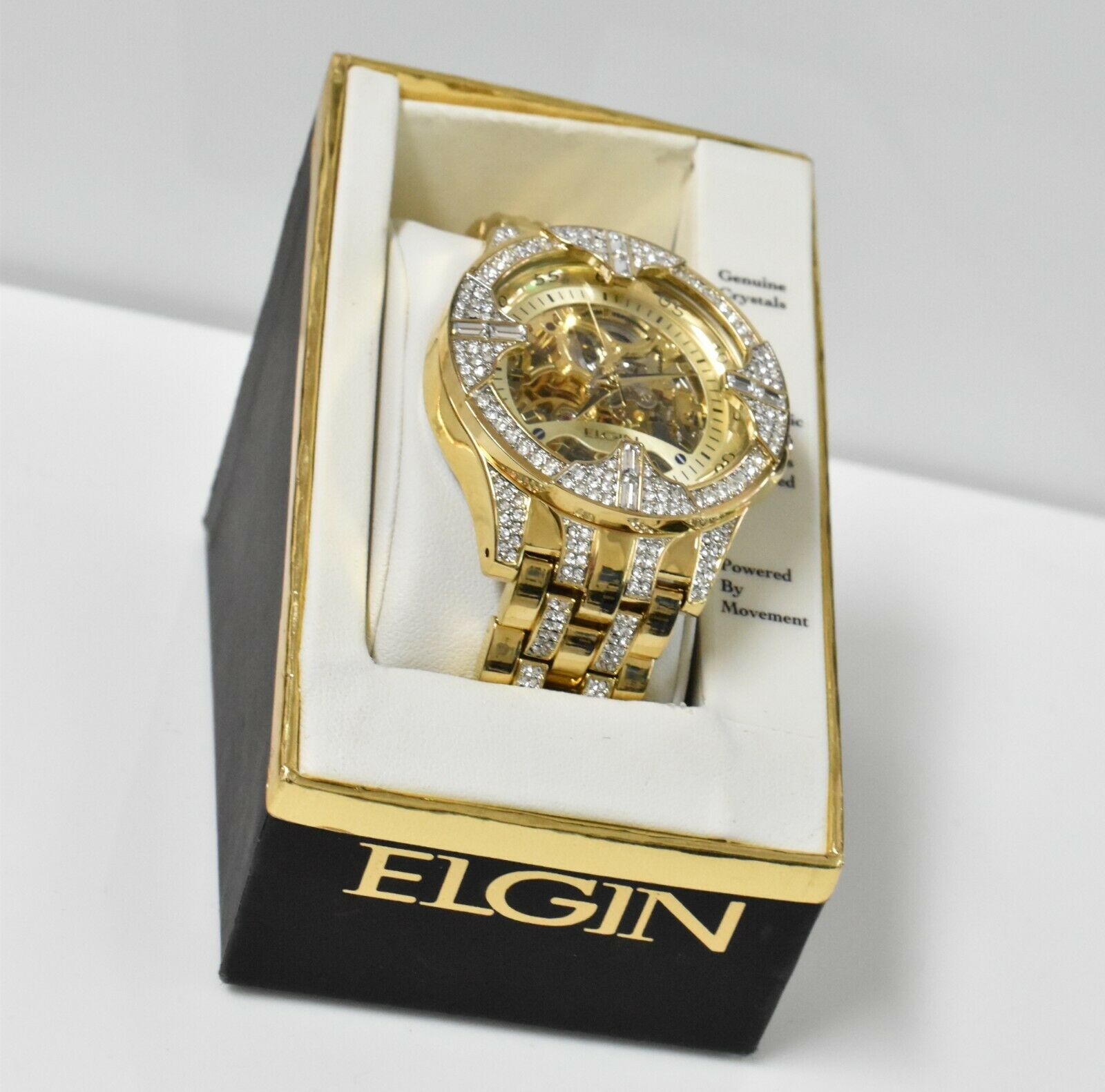 Men's elgin crystal bezel transparent automatic skeleton discount watch