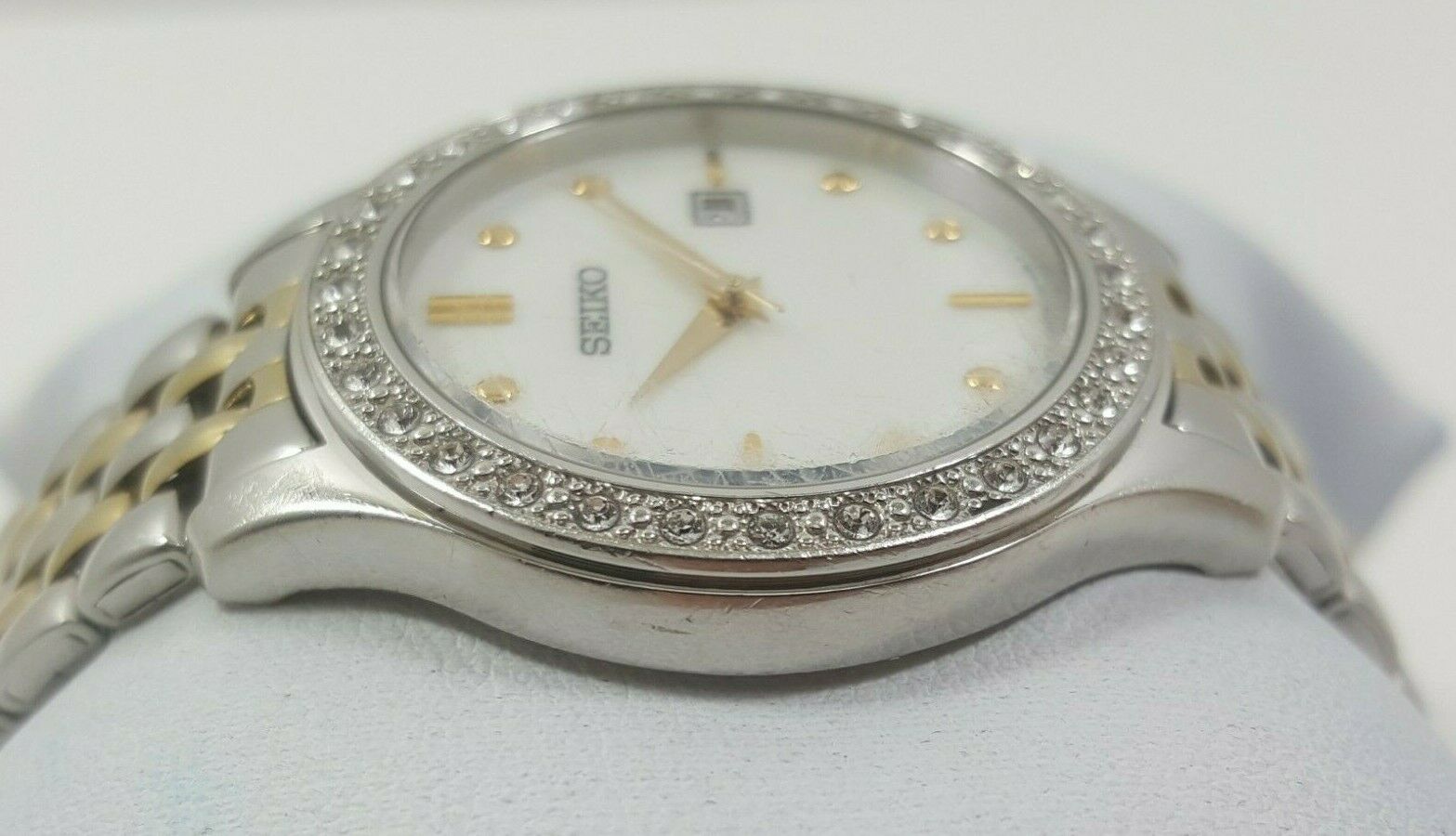 Seiko Quartz MOP Dial Crystal Accent Stainless Steel Ladies Watch