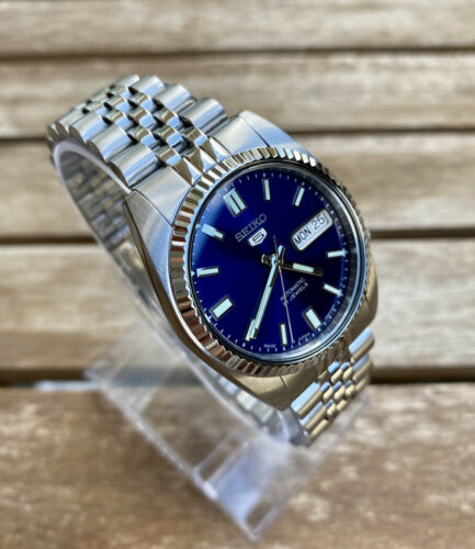 SEIKO 5 WATCH BLUE DIAL SNXJ SNXJ89 K K1 JUBILEE DATEJUST DAY DATE JUST ...