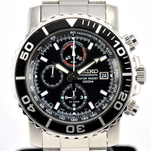 Auth SEIKO Chronograph 100M 7T62-0CV0 ALARM Date Quartz Men's