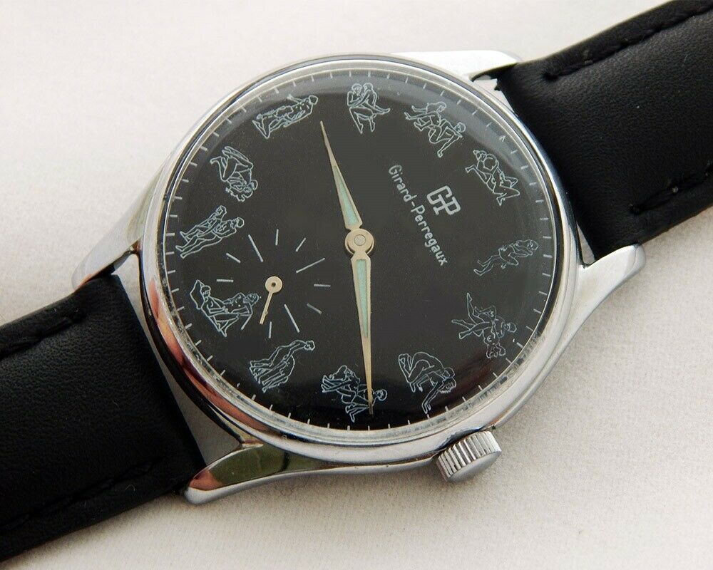 VINTAGE GIRARD PERREGAUX BLACK ENAMEL DIAL KAMA SUTRA 35.5MM CASE