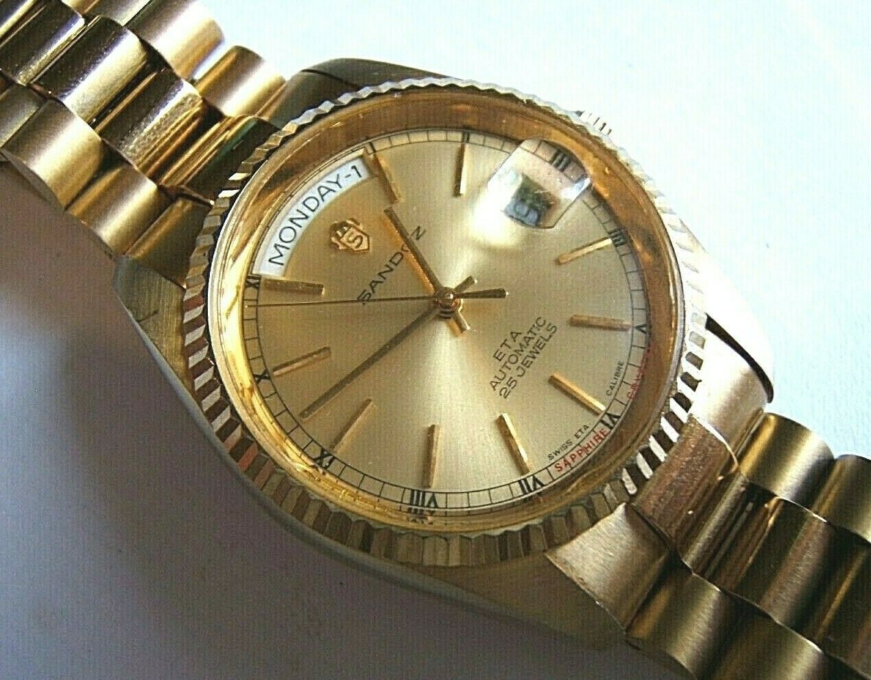 SWISS SANDOZ AUTOMATIC DAY DATE PRESIDENT ROLEX HOMAGE 18K GP 36MM